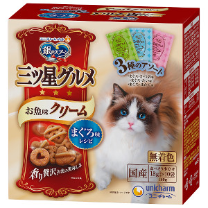 ユニ・チャーム 銀のスプーン 三ツ星グルメお魚味クリーム まぐろ味レシピ3種のアソート 180g