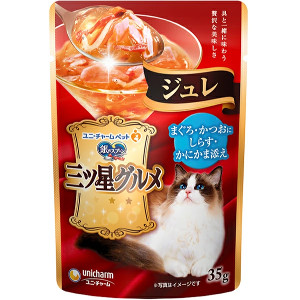 ユニ・チャーム 銀のスプーン 三ツ星グルメ パウチ ジュレ まぐろ・かつおにしらす・かにかま添え 35g 452069961988