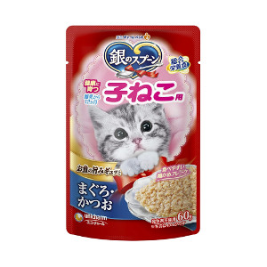 ユニ・チャーム 銀のスプーン パウチ 健康に育つ子ねこ用 まぐろ・かつお 60g 4520699600139