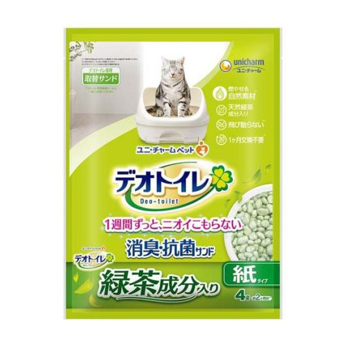 8個セット ユニ・チャーム デオトイレ 飛び散らない緑茶成分入り消臭サンド 4L 4520699680759