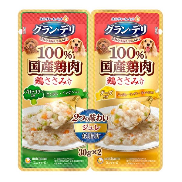 ユニ・チャーム グラン・デリ 2つの味わいパウチジュレ成犬用ブロッコリー&チーズ 30g×2 4520699622056