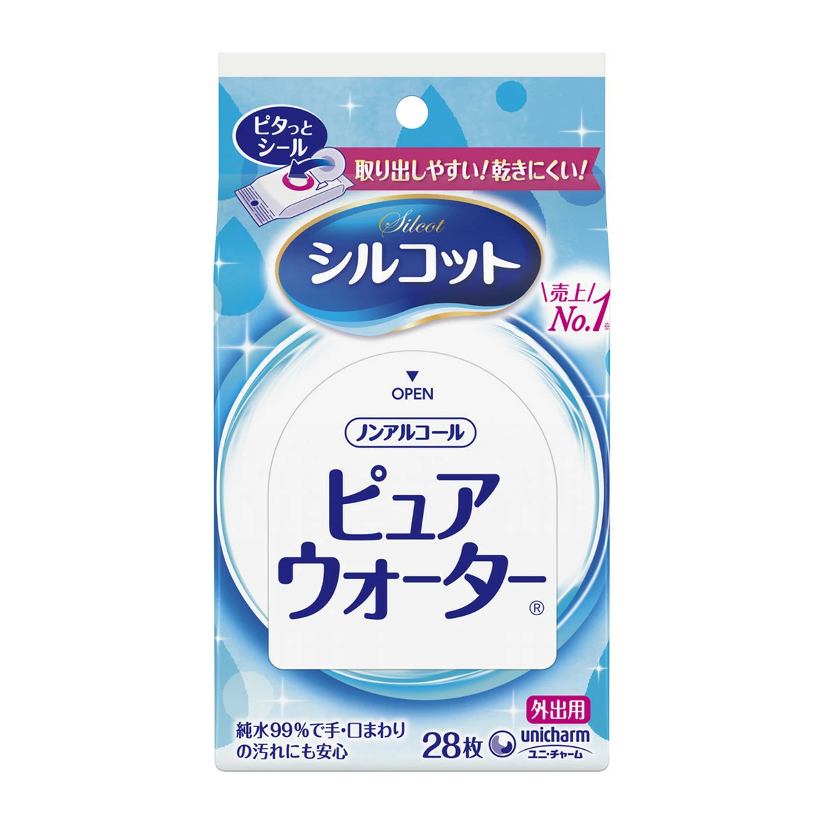 ユニ・チャーム シルコット ウェットティッシュ ピュアウォーター 外出用 28枚入 4903111464661
