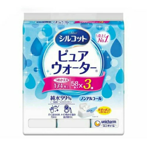 ユニ・チャーム シルコット ピュアウォーター ウェットティッシュ 詰替(58枚入*3個入) 4903111458790